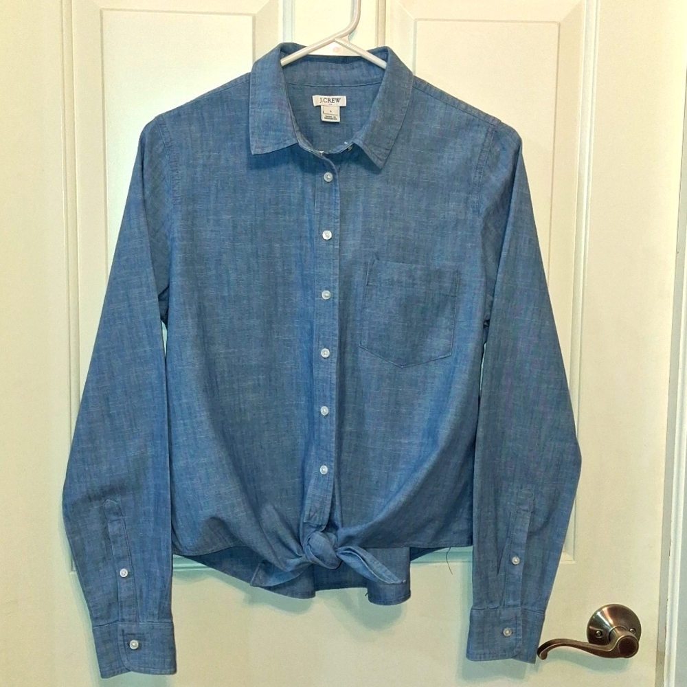 J Crew Denim Tie Waist Button Down Shirt size Small